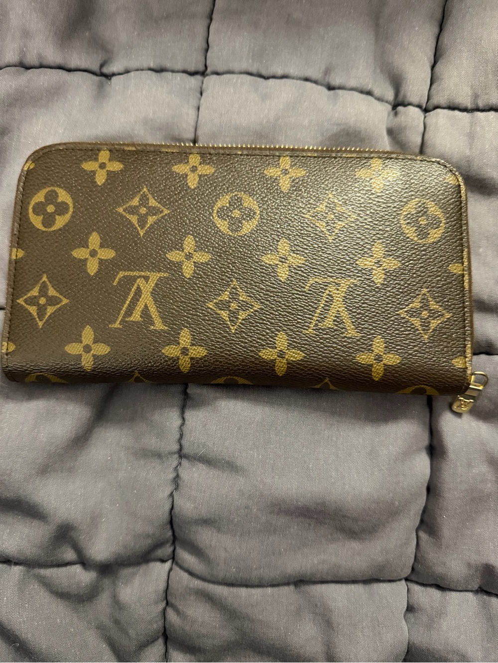 Louis Vuitton Brown Monogram Zip Wallet with Gold Accents